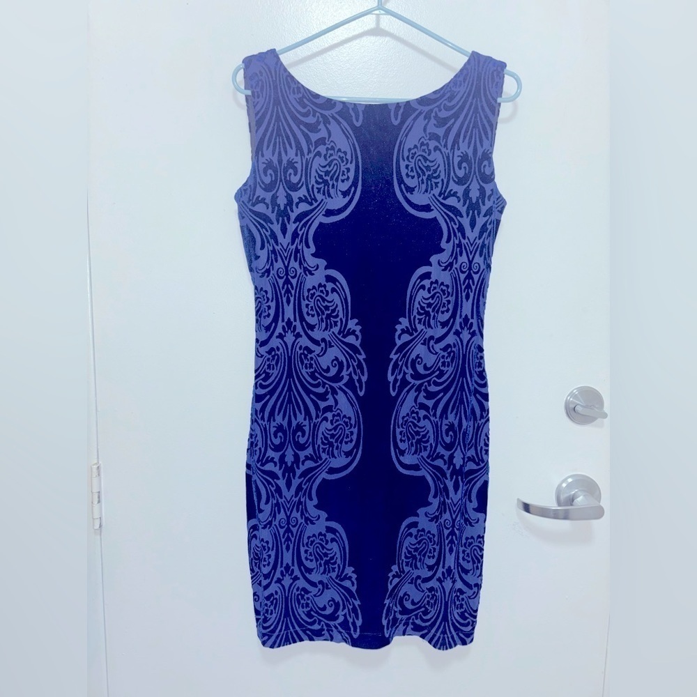 Le Chateau paisley blue velvet dress